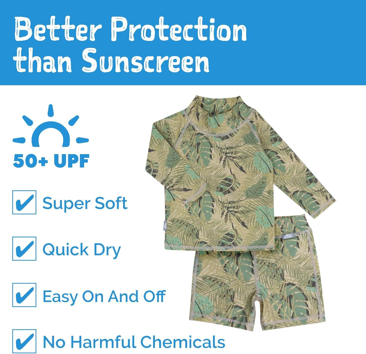 imageJAN ampamp JUL Long Sleeve 2pc UV SwimSuit Set with Shorts Baby Toddler KidsJungle Safari