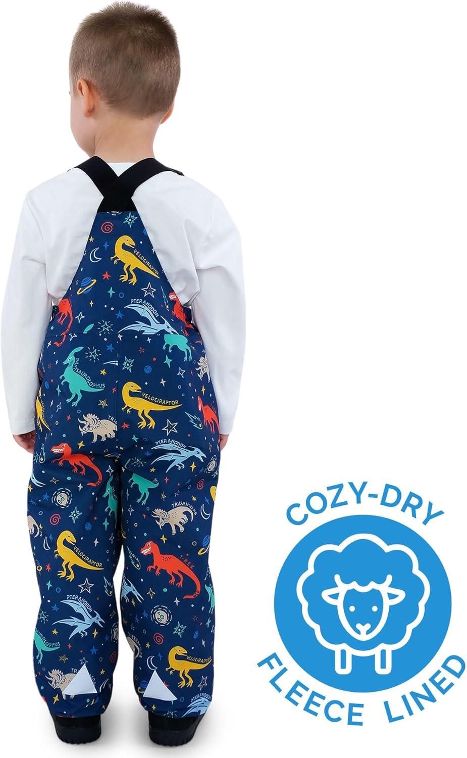 imageJAN ampamp JUL Waterproof Snow Bib Pants with FleeceLining Overalls for Toddlers and KidsCozydry Space Dinos