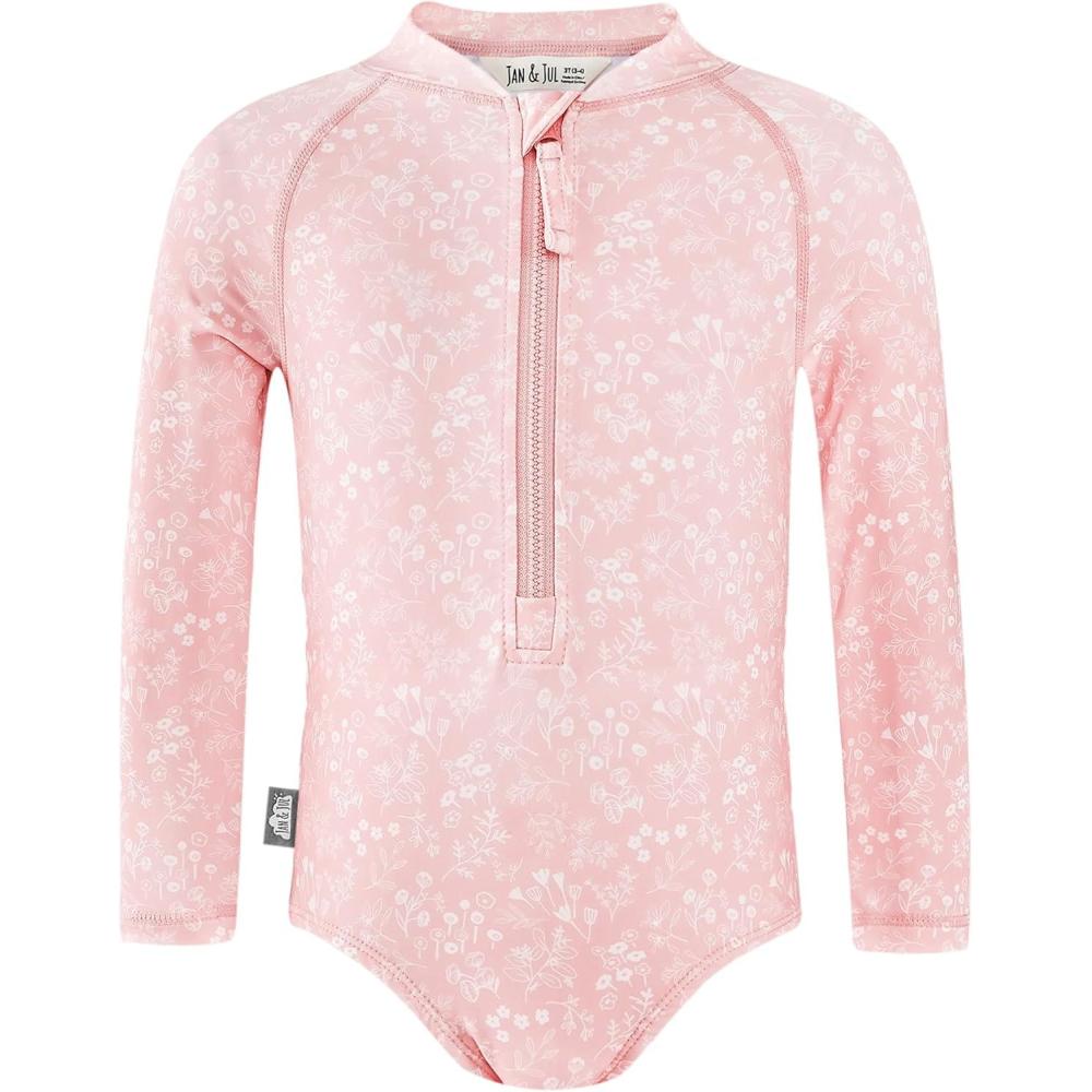 imageJAN ampamp JUL Long Sleeve 1pc Girls UV SwimSuit Rash Guard Baby Toddler KidsPink Prairie