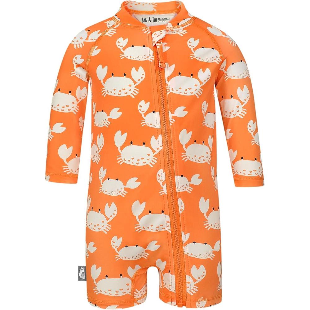 imageJAN ampamp JUL Long Sleeve 1pc UV Jumpsuit Rash Guard Baby ToddlerCrabby Crab