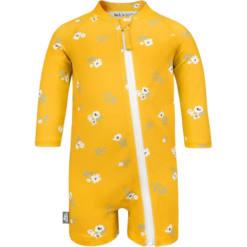 imageJAN ampamp JUL Long Sleeve 1pc UV Jumpsuit Rash Guard Baby ToddlerYellow Flower
