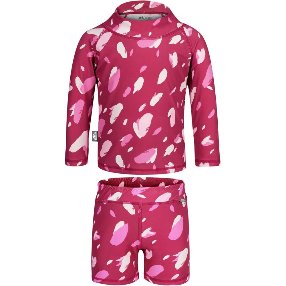 imageJAN ampamp JUL Long Sleeve 2pc UV SwimSuit Set with Shorts Baby Toddler KidsPink Petal