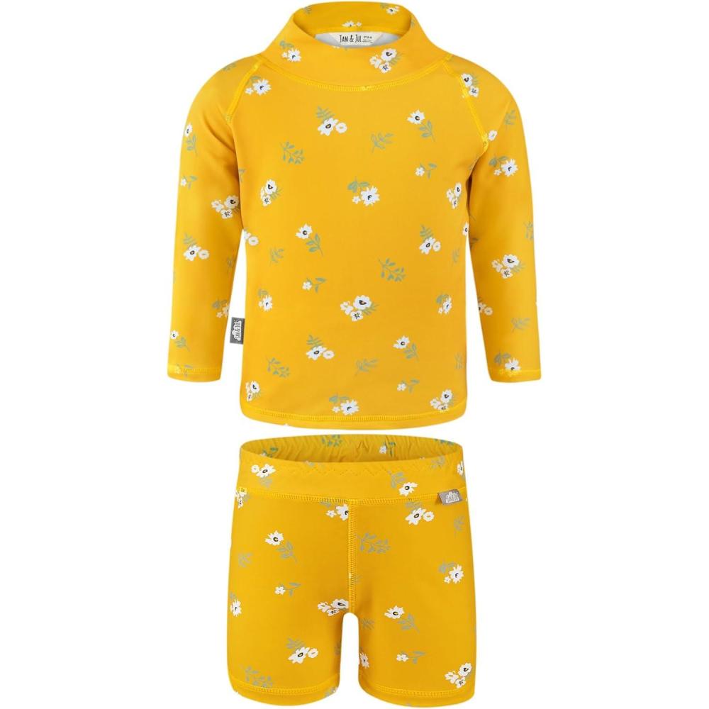 imageJAN ampamp JUL Long Sleeve 2pc UV SwimSuit Set with Shorts Baby Toddler KidsYellow Flower