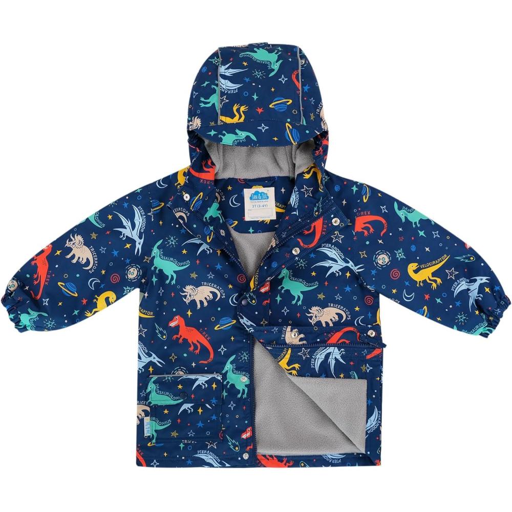 imageJAN ampamp JUL Waterproof Fleece Lined Rain Jacket Raincoat for KidsFleecelined Space Dinos