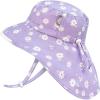 JAN & JUL Girls’ Grow-with-Me Cotton Xplorer Sun Hat with Large Brim(Purple Daisy)