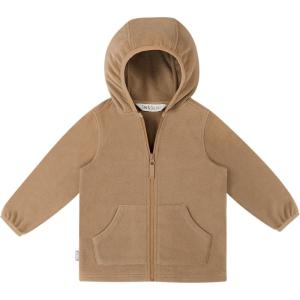 JAN & JUL Fleece Jacket with Stay-On Hood for Toddlers and Kids(Soft Brown)