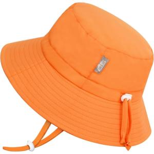 JAN & JUL Girls’ Adjustable Water Resistant Bucket Sun-hat 50+ UPF(Bright Orange)