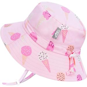 JAN & JUL Girls’ Adjustable Water Resistant Bucket Sun-hat 50+ UPF(Pink Ice Cream)