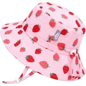 JAN & JUL Girls’ Adjustable Water Resistant Bucket Sun-hat 50+ UPF(Pink Strawberry)