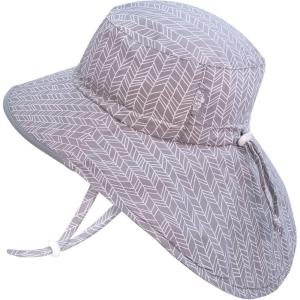JAN & JUL Girls’ Grow-with-Me Cotton Xplorer Sun Hat with Large Brim(Grey Herringbone)