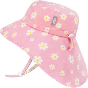 JAN & JUL Girls’ Grow-with-Me Cotton Xplorer Sun Hat with Large Brim(Pink Daisy)