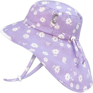 JAN & JUL Girls’ Grow-with-Me Cotton Xplorer Sun Hat with Large Brim(Purple Daisy)