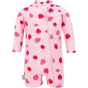 JAN & JUL Long Sleeve 1-pc UV Jumpsuit Rash Guard (Baby, Toddler)(Pink Strawberry)