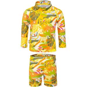 JAN & JUL Long Sleeve 2-pc UV Swim-Suit Set with Shorts (Baby, Toddler, Kids)(Jungle Friends)