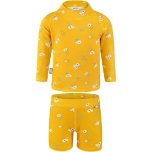 JAN & JUL Long Sleeve 2-pc UV Swim-Suit Set with Shorts (Baby, Toddler, Kids)(Yellow Flower)