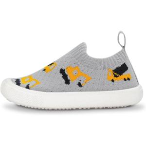 JAN & JUL Machine Washable Knit Shoes | Breathable Light-Weight Sneakers (Baby/Toddler/Little Kid)(Graphic Knit Shoes: Grey Construction)