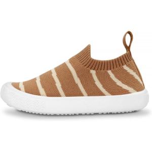 JAN & JUL Machine Washable Knit Shoes | Breathable Light-Weight Sneakers (Baby/Toddler/Little Kid)(Graphic Knit Shoes: Khaki Stripes)