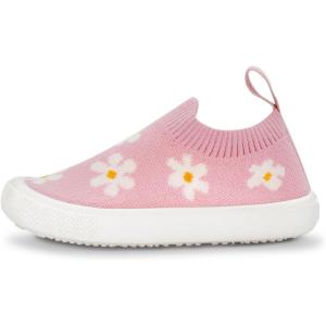 JAN & JUL Machine Washable Knit Shoes | Breathable Light-Weight Sneakers (Baby/Toddler/Little Kid)(Graphic Knit Shoes: Pink Daisy)