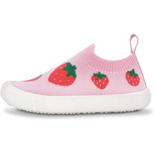JAN & JUL Machine Washable Knit Shoes | Breathable Light-Weight Sneakers (Baby/Toddler/Little Kid)(Graphic Knit Shoes: Pink Strawberry)