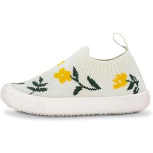 JAN & JUL Machine Washable Knit Shoes | Breathable Light-Weight Sneakers (Baby/Toddler/Little Kid)(Graphic Knit Shoes: Yellow Flowers)