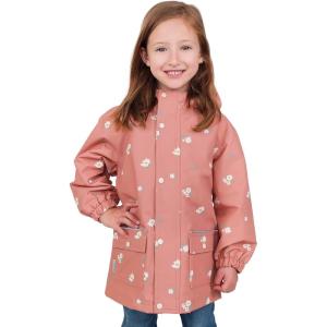 JAN & JUL Waterproof Fleece Lined Rain Jacket, Raincoat for Kids(Fleece-lined: Apricot Flower)