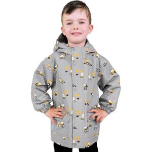 JAN & JUL Waterproof Fleece Lined Rain Jacket, Raincoat for Kids(Fleece-lined: Grey Construction)