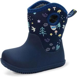 JAN & JUL Waterproof Insulated Winter Boots for Toddlers and Kids(Navy Forest)