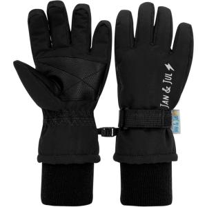 JAN & JUL Waterproof Insulated Winter Gloves for Kids(Black)