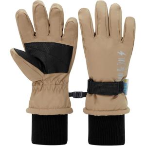JAN & JUL Waterproof Insulated Winter Gloves for Kids(Soft Brown)