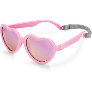 JAN & JUL Baby Toddler Kids’ Flexible UV-400 Polarized Sun-glasses with Strap for Girls Boys(Peachy Pink Heart Aurora)