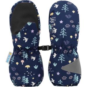 JAN & JUL Waterproof Rain Mittens for Babies and Toddlers(Navy Forest)
