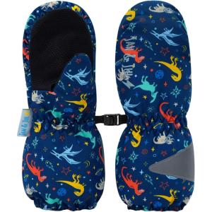 JAN & JUL Waterproof Rain Mittens for Babies and Toddlers(Space Dinos)