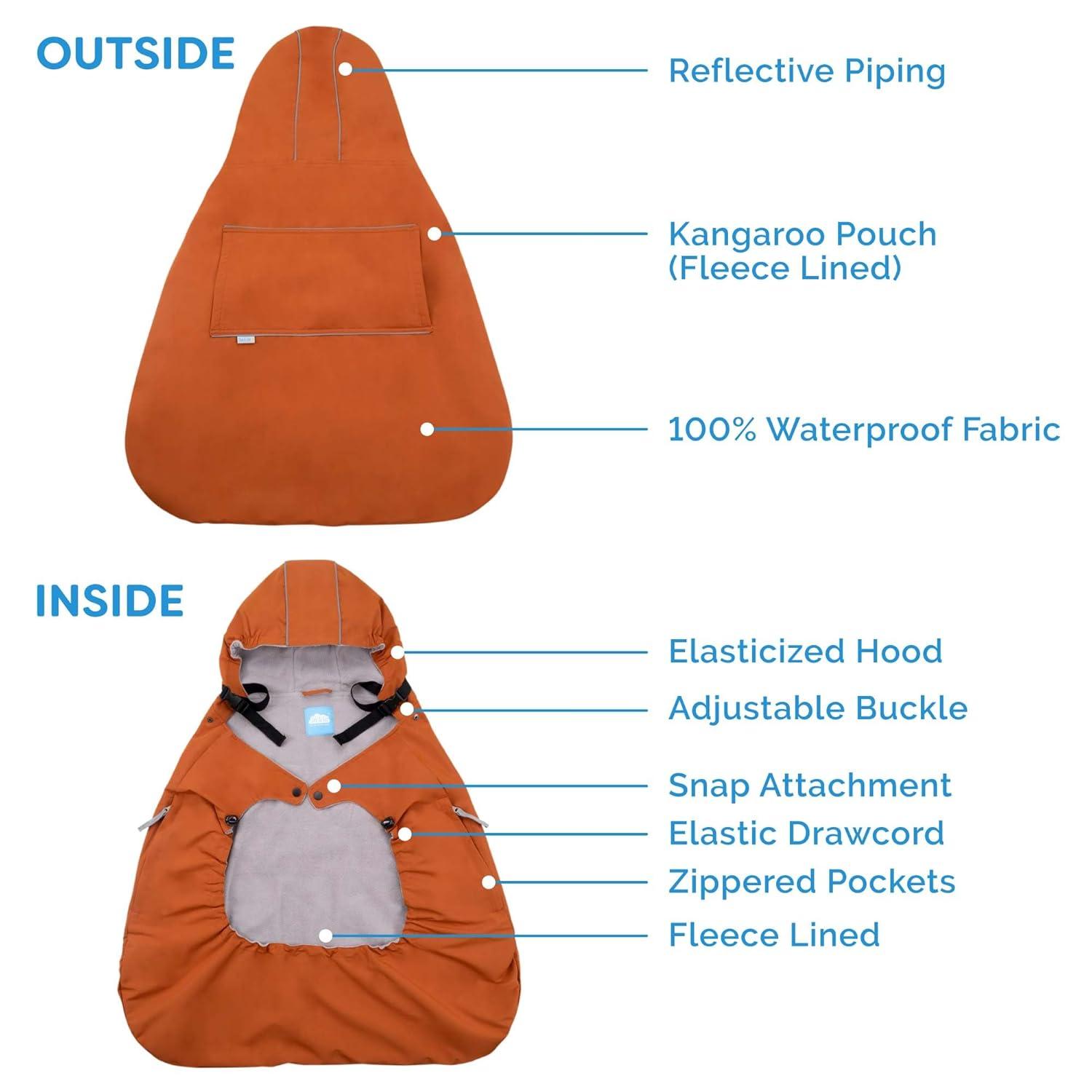 imageJAN ampamp JUL Waterproof Baby Carrier Cover for Rain Universal Fit for Car Seats and Strollers Dusty BlueSoft Brown