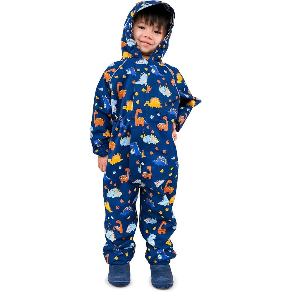 imageJAN ampamp JUL Waterproof Rain Suit Windproof Coveralls for Toddlers and KidsThinliner Navy Dino Kids