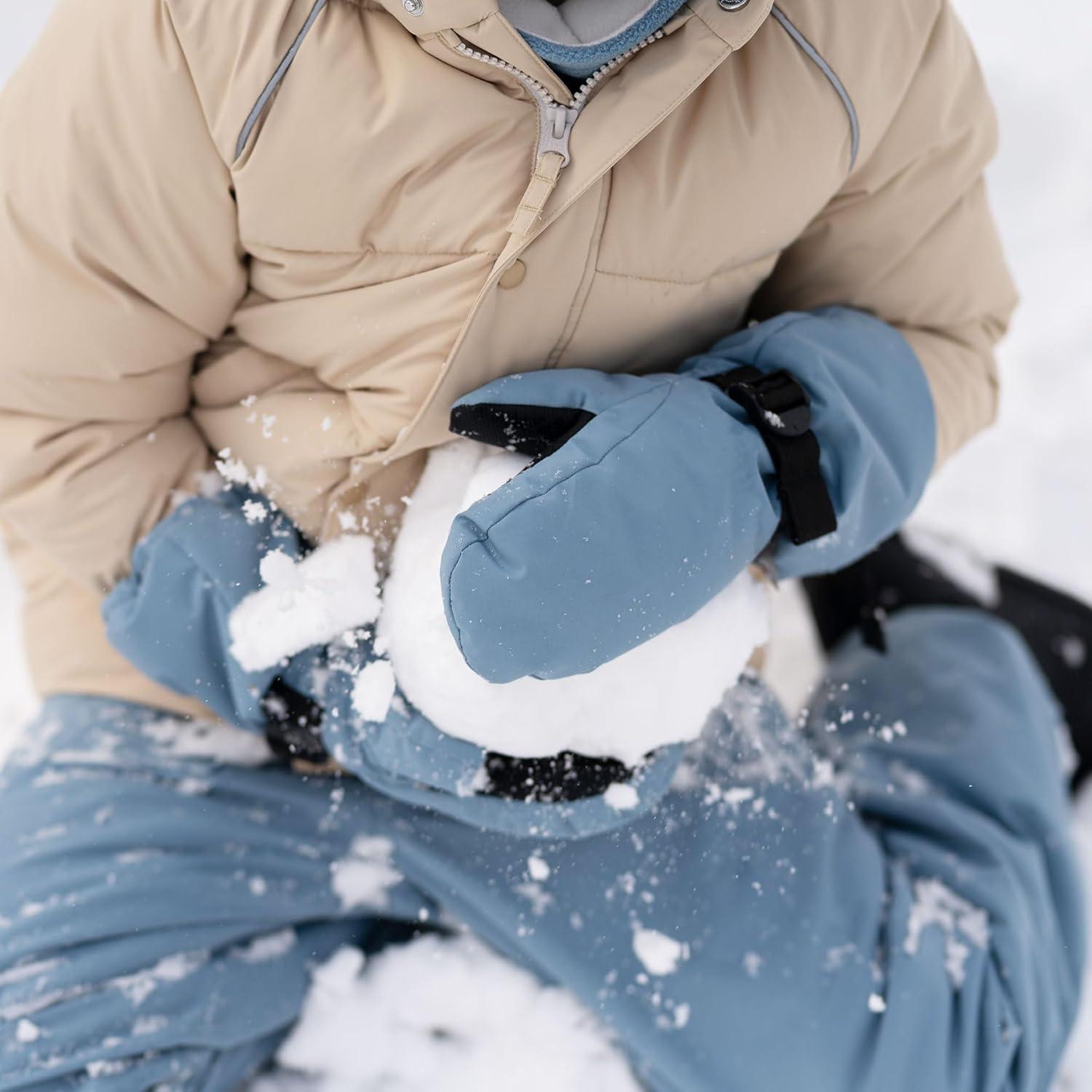 imageJAN ampamp JUL Boys StayOn Snow Mittens Waterproof InsulatedNo Thumb Dusty Blue Rated 15