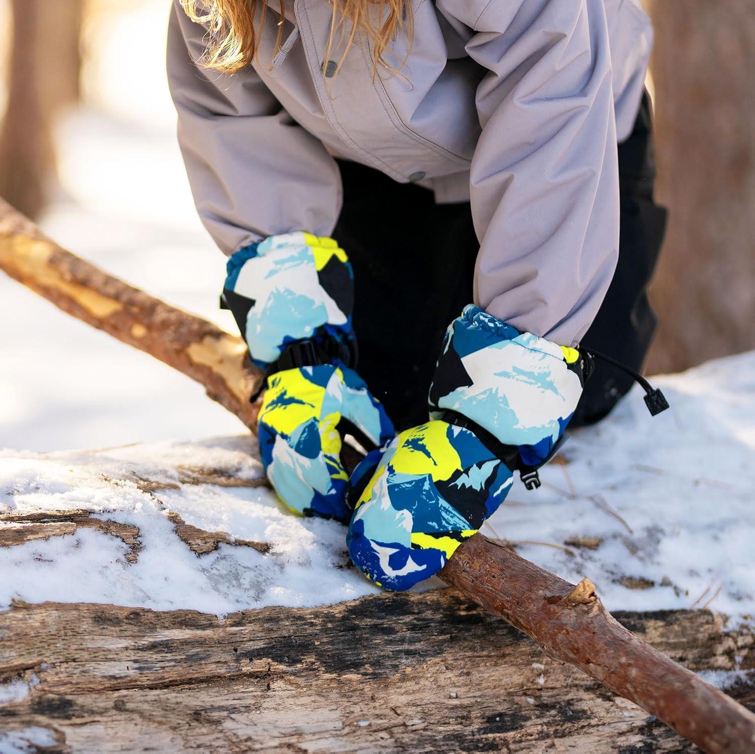 imageJAN ampamp JUL Boys StayOn Snow Mittens Waterproof InsulatedWith Thumb Neon Peaks Rated 15