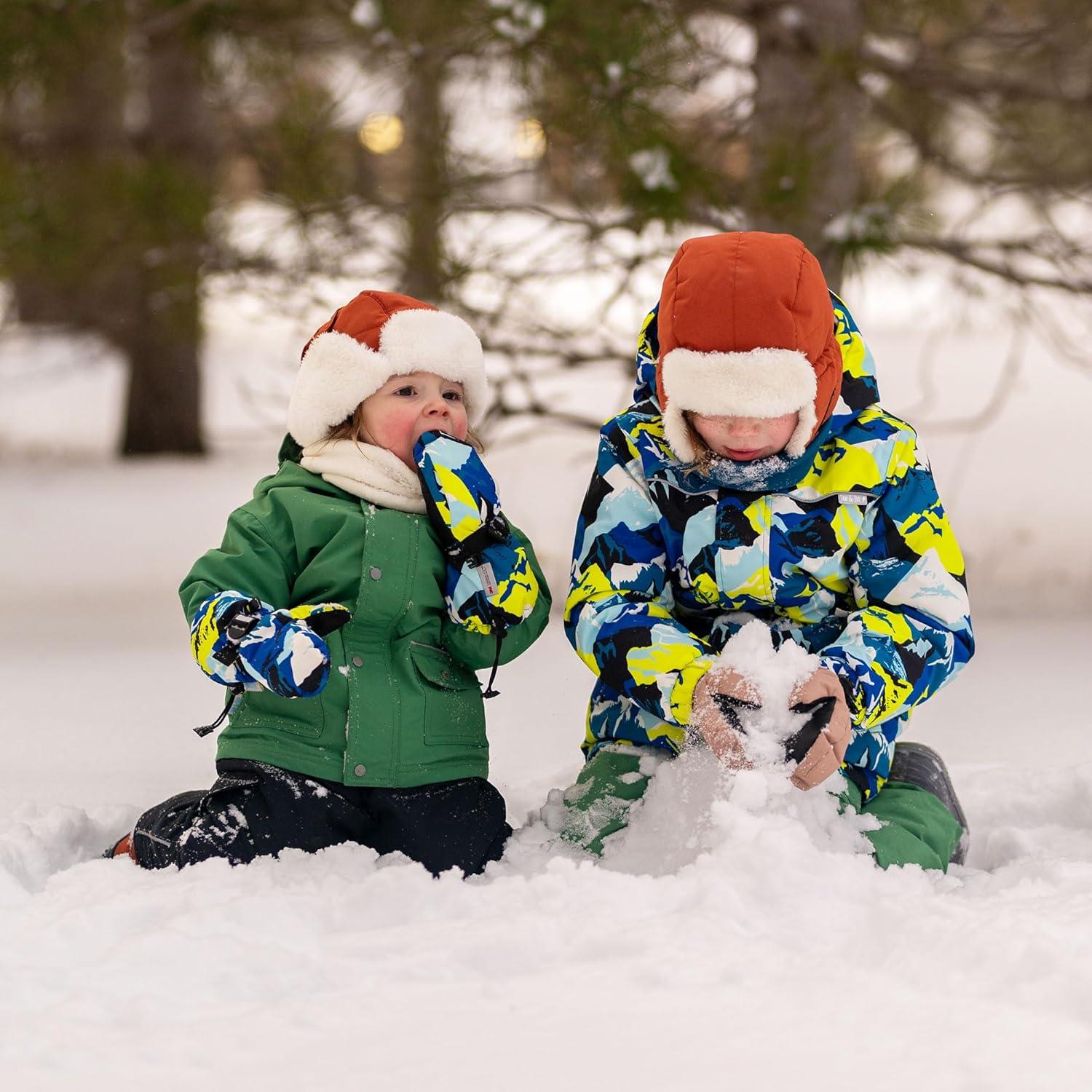 imageJAN ampamp JUL Boys StayOn Snow Mittens Waterproof InsulatedWith Thumb Neon Peaks Rated 15