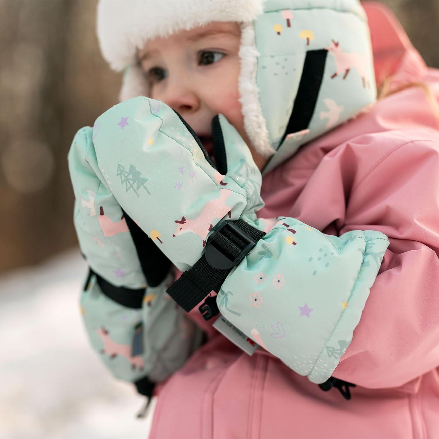 imageJAN ampamp JUL Girls Insulated Waterproof Snow Mittens for Toddler and KidsNo Thumb Navy Forest Rated 15