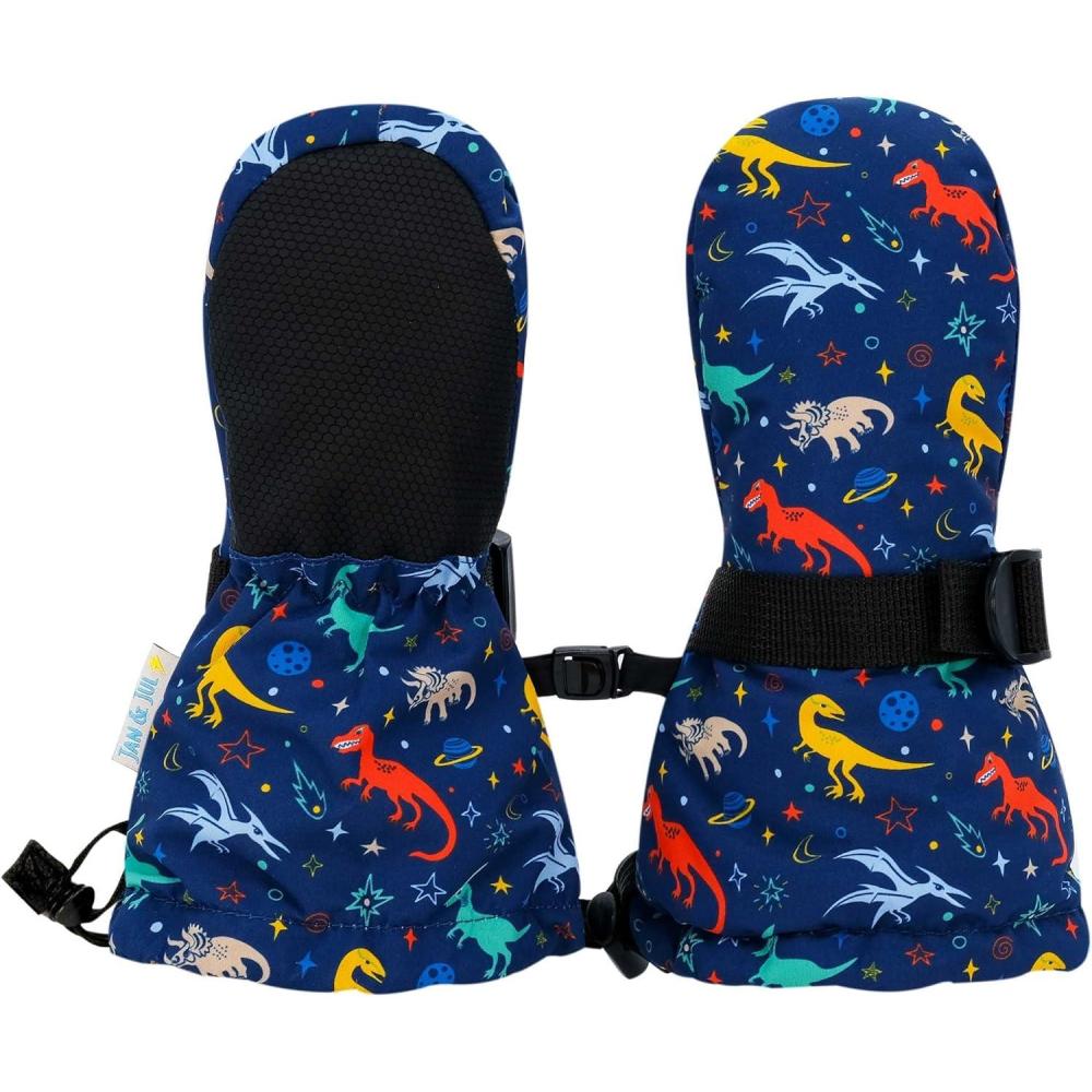imageJAN ampamp JUL Boys StayOn Snow Mittens Waterproof InsulatedNo Thumb Space Dinos Rated 15
