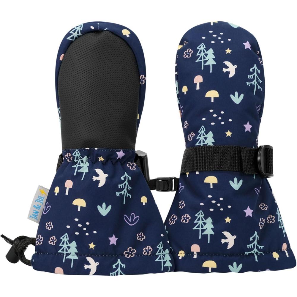 imageJAN ampamp JUL Girls Insulated Waterproof Snow Mittens for Toddler and KidsNo Thumb Navy Forest Rated 15