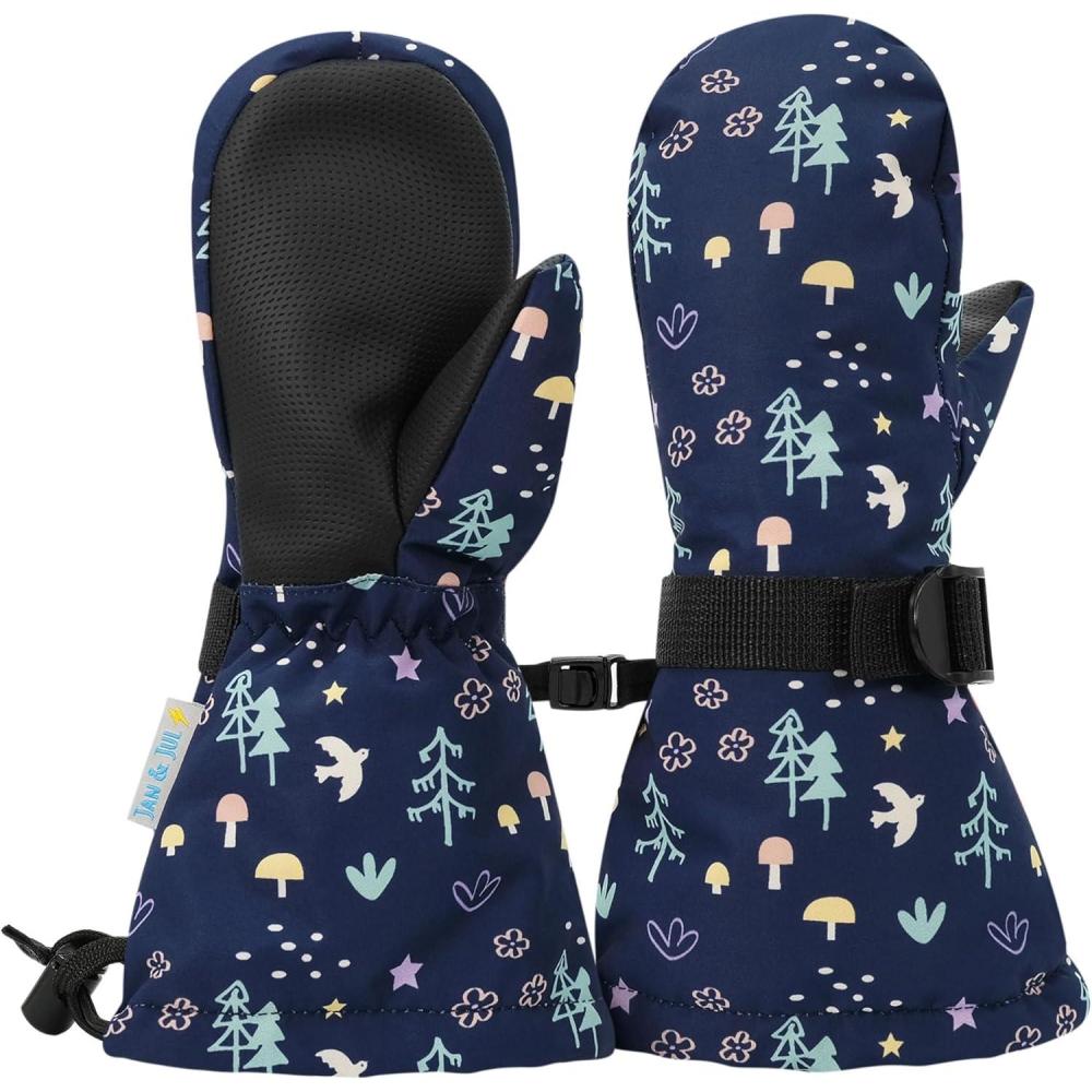 imageJAN ampamp JUL Girls Insulated Waterproof Snow Mittens for Toddler and KidsWith Thumb Navy Forest Rated 15