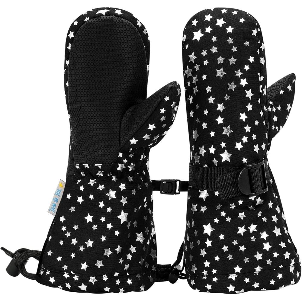imageJAN ampamp JUL Mittens for Baby Toddler Kids Waterproof Insulated Winter Gloves for GirlsWith Thumb Black Star Rated 15