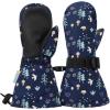 JAN & JUL Girls’ Insulated Waterproof Snow Mittens for Toddler and Kids(With Thumb: Navy Forest (Rated: -15 ℃))