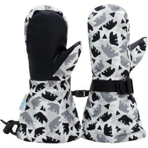 JAN & JUL Boys’ Stay-On Snow Mittens Waterproof Insulated(With Thumb: Bear Cub (Rated: -15 ℃))