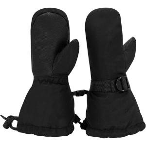 JAN & JUL Boys’ Stay-On Snow Mittens Waterproof Insulated(With Thumb: Black (Rated: -15 ℃))