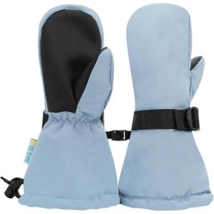 JAN & JUL Boys’ Stay-On Snow Mittens Waterproof Insulated(With Thumb: Dusty Blue (Rated: -15 ℃))