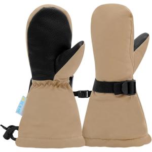 JAN & JUL Boys’ Stay-On Snow Mittens Waterproof Insulated(With Thumb: Soft Brown (Rated: -15 ℃))