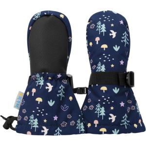 JAN & JUL Girls’ Insulated Waterproof Snow Mittens for Toddler and Kids(No Thumb: Navy Forest (Rated: -15 ℃))