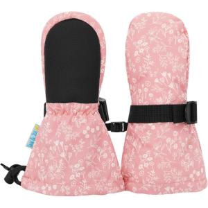 JAN & JUL Girls’ Insulated Waterproof Snow Mittens for Toddler and Kids(No Thumb: Prairie Flowers (Rated: -15 ℃))