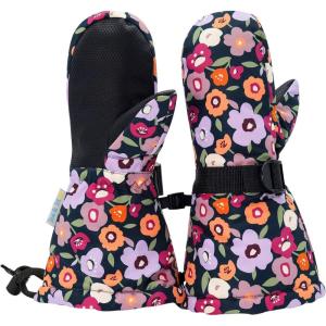 JAN & JUL Girls’ Insulated Waterproof Snow Mittens for Toddler and Kids(Winter Flowers)